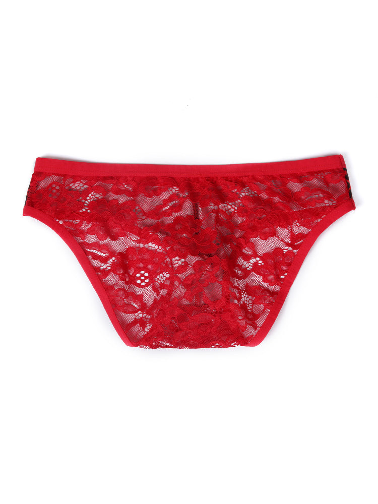 2 Pack Men's Low-Rise Lace-Patched Leopard Print sheer Stretch U-Pouch Bikini | dmunderwear detail image 16
