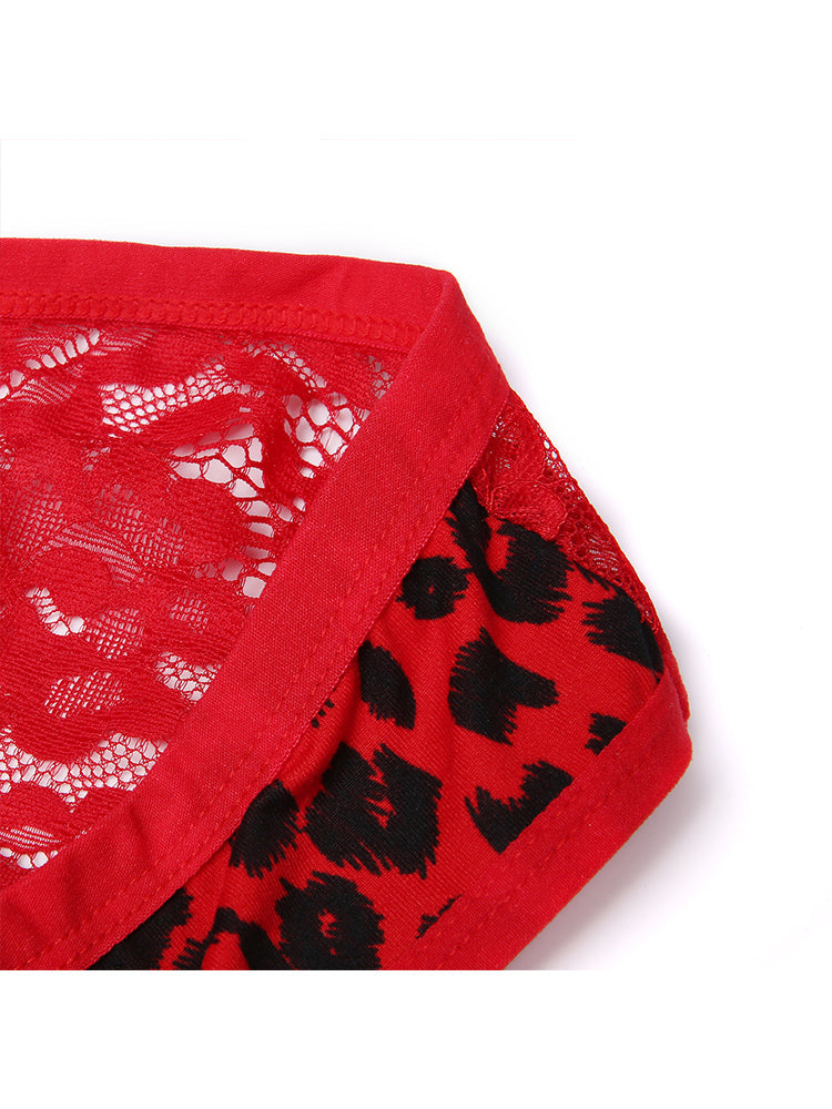 2 Pack Men's Low-Rise Lace-Patched Leopard Print sheer Stretch U-Pouch Bikini | dmunderwear detail image 18