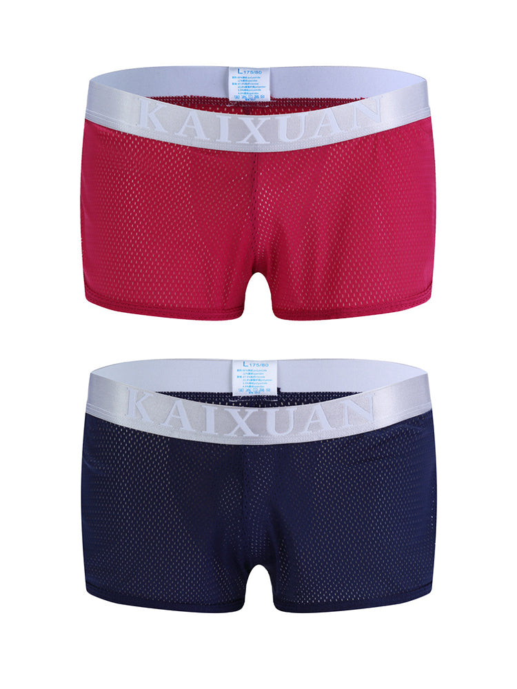 2 Pack Men's Low-Rise Mesh Breathable Home Comfort Antibacterial Trunks | dmunderwear detail image 11