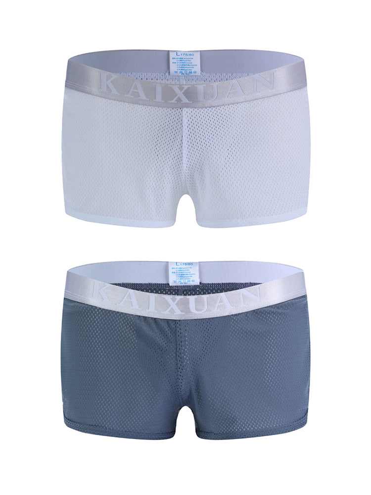 2 Pack Men's Low-Rise Mesh Breathable Home Comfort Antibacterial Trunks | dmunderwear detail image 16