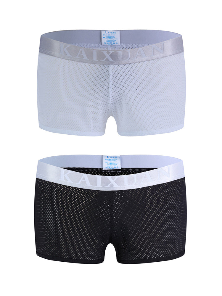 2 Pack Men's Low-Rise Mesh Breathable Home Comfort Antibacterial Trunks | dmunderwear detail image 2