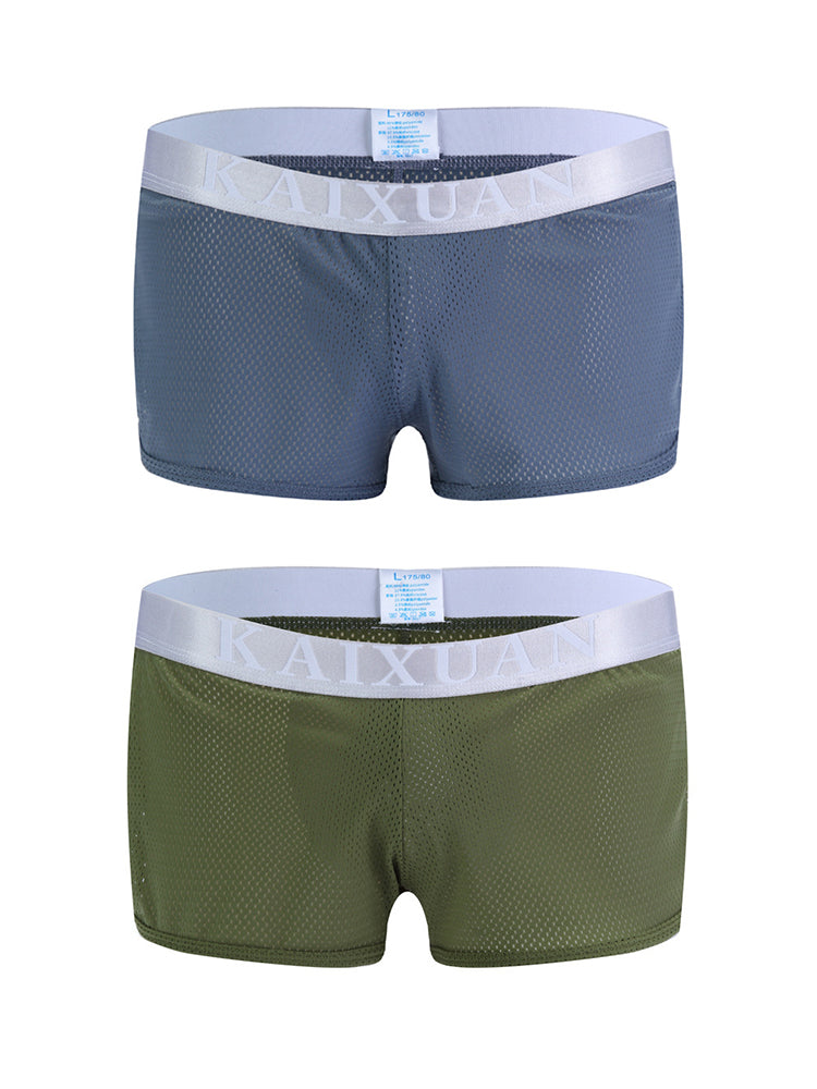 2 Pack Men's Low-Rise Mesh Breathable Home Comfort Antibacterial Trunks | dmunderwear detail image 7