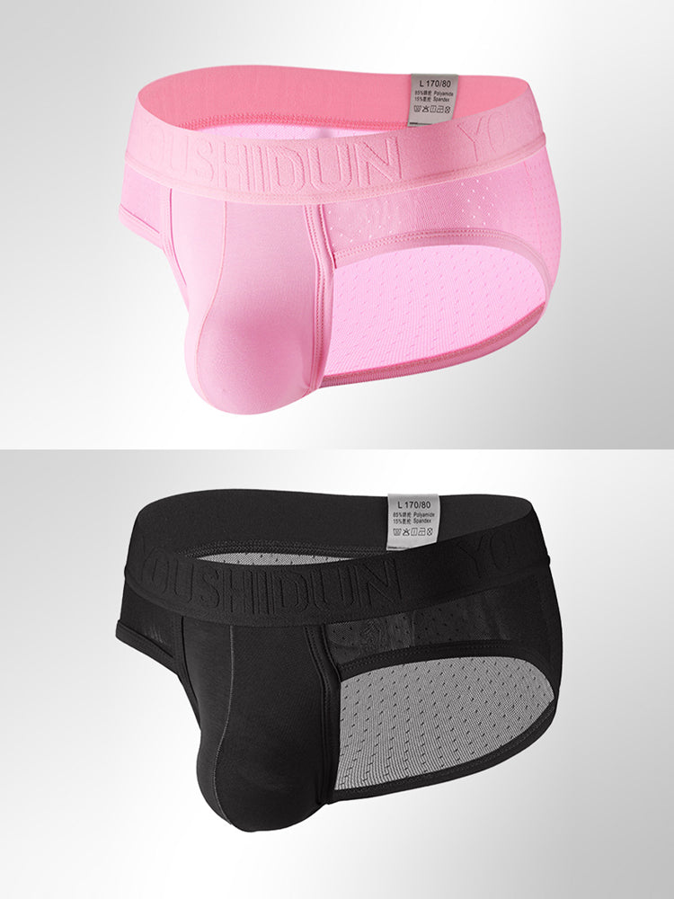 2 Pack Men's Low Rise Mesh Large Pouch U-convex Breathable Comfortable Briefs | dmunderwear detail image 14