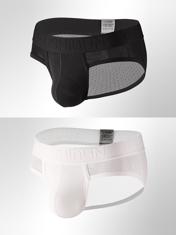 2 Pack Men's Low Rise Mesh Large Pouch U-convex Breathable Comfortable Briefs | dmunderwear detail image 2