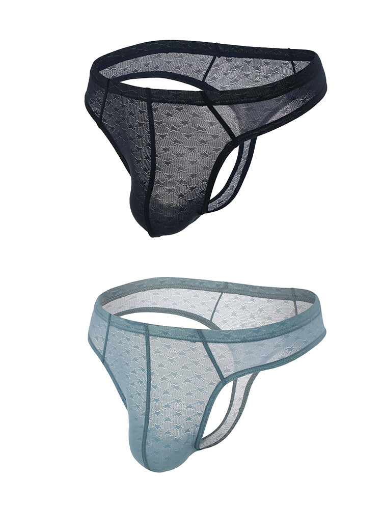 2 Pack Men's Low-Rise Solid Color Moisture-Wicking Sexy Light Compression Thongs | dmunderwear detail image 11