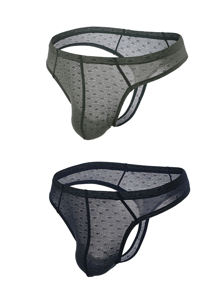 2 Pack Men's Low-Rise Solid Color Moisture-Wicking Sexy Light Compression Thongs | dmunderwear detail image 2