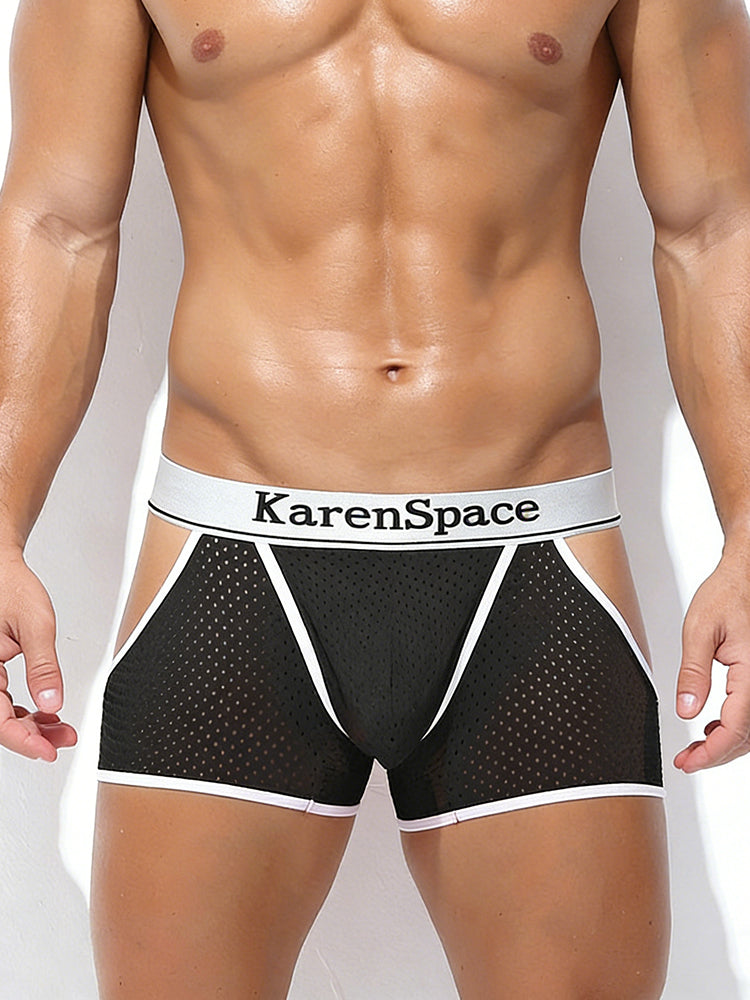 2 Pack Men's Low-Rise Side Vent & Cut-Out Design Breathable Mesh Trunks | dmunderwear detail image 13