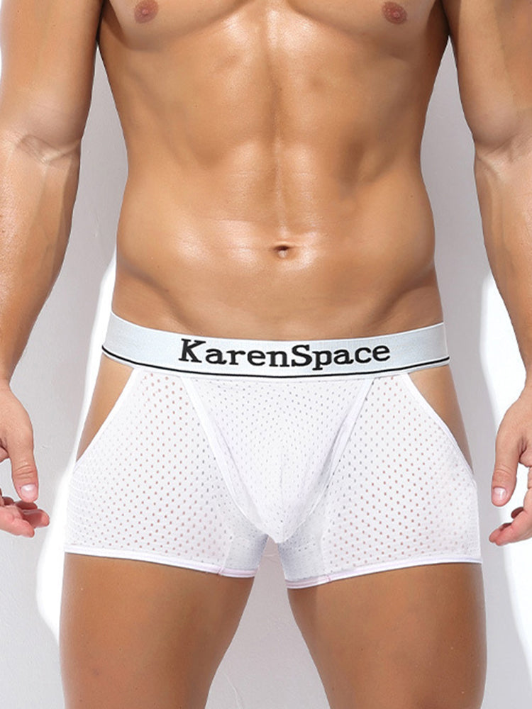 2 Pack Men's Low-Rise Side Vent & Cut-Out Design Breathable Mesh Trunks | dmunderwear detail image 3