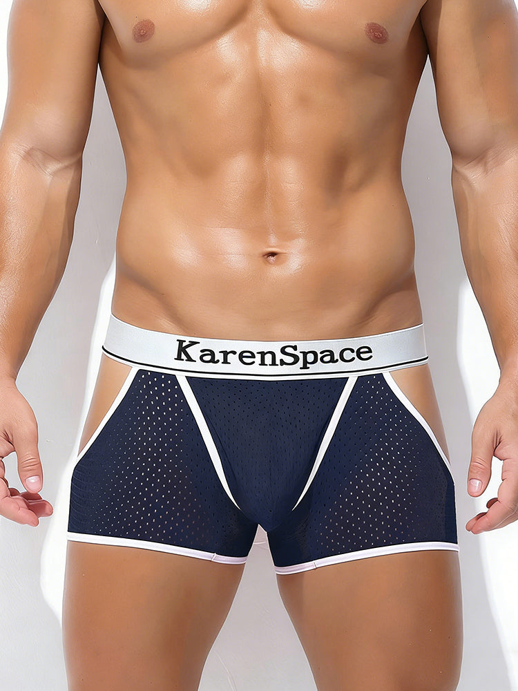 2 Pack Men's Low-Rise Side Vent & Cut-Out Design Breathable Mesh Trunks | dmunderwear detail image 6