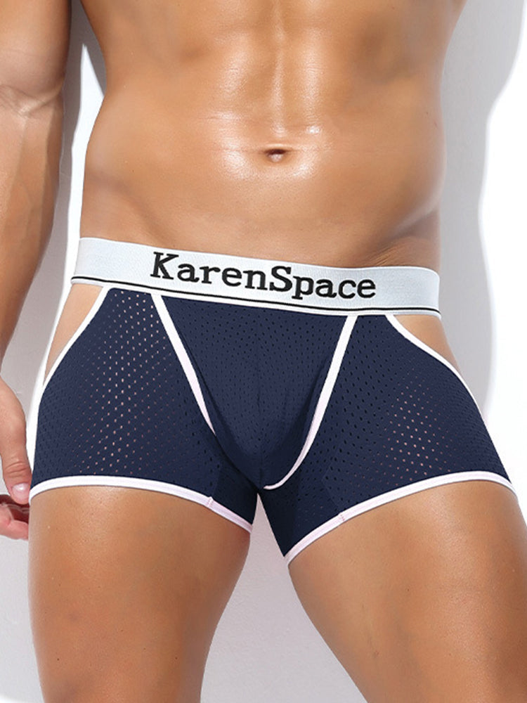 2 Pack Men's Low-Rise Side Vent & Cut-Out Design Breathable Mesh Trunks | dmunderwear detail image 8