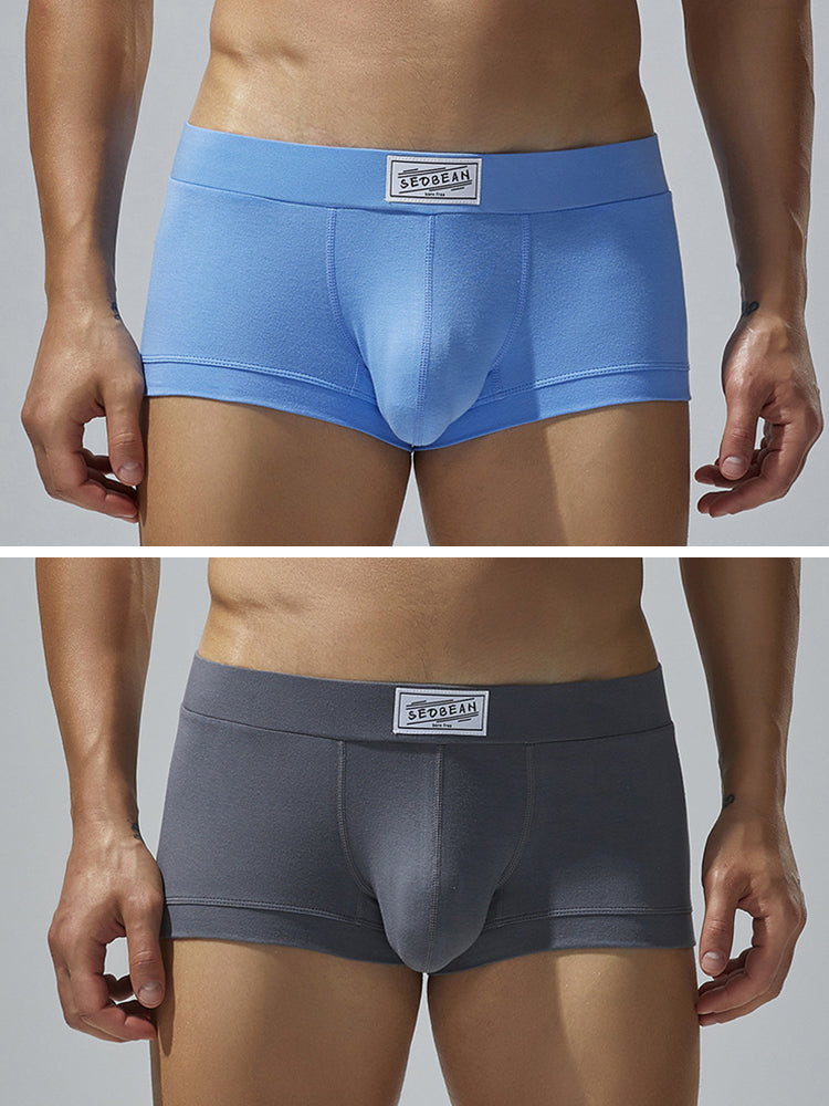 2 Pack Men's Low-Rise Solid Breathable Cotton Trunks | dmunderwear detail image 12