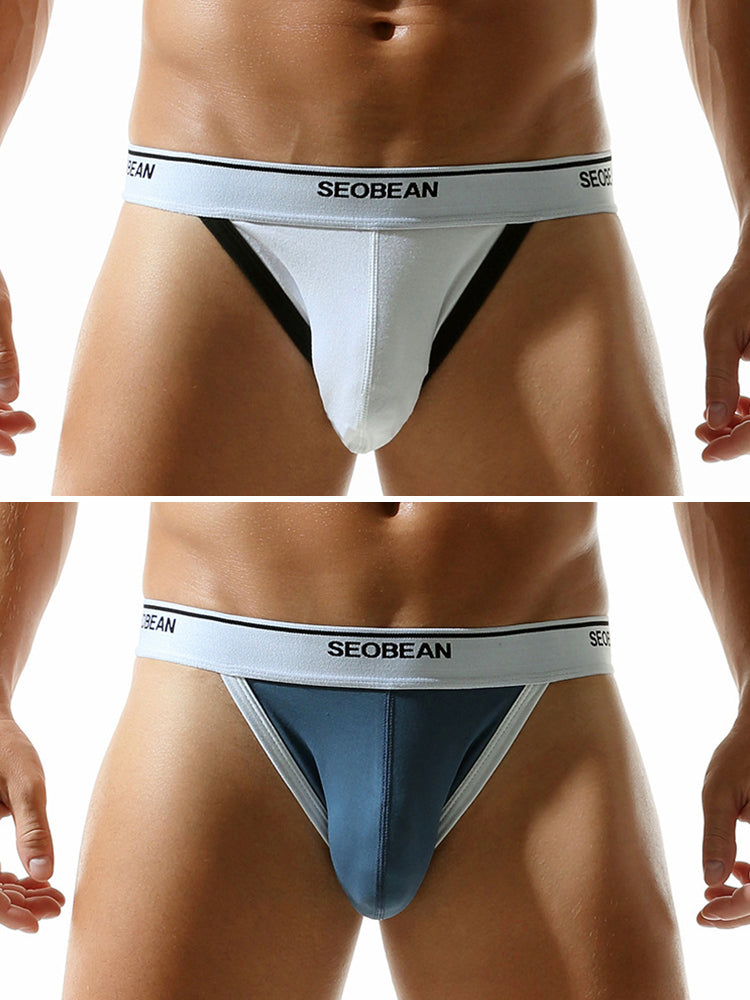2 Pack Men's Low-Rise Solid Color Bikini with Large Pouch | dmunderwear detail image 2