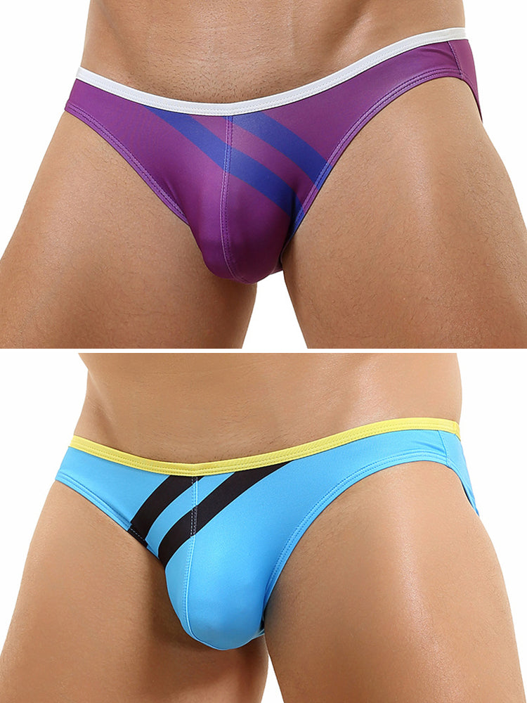 2 Pack Men's Low-rise Vibrant Stripe Bikini | dmunderwear detail image 14