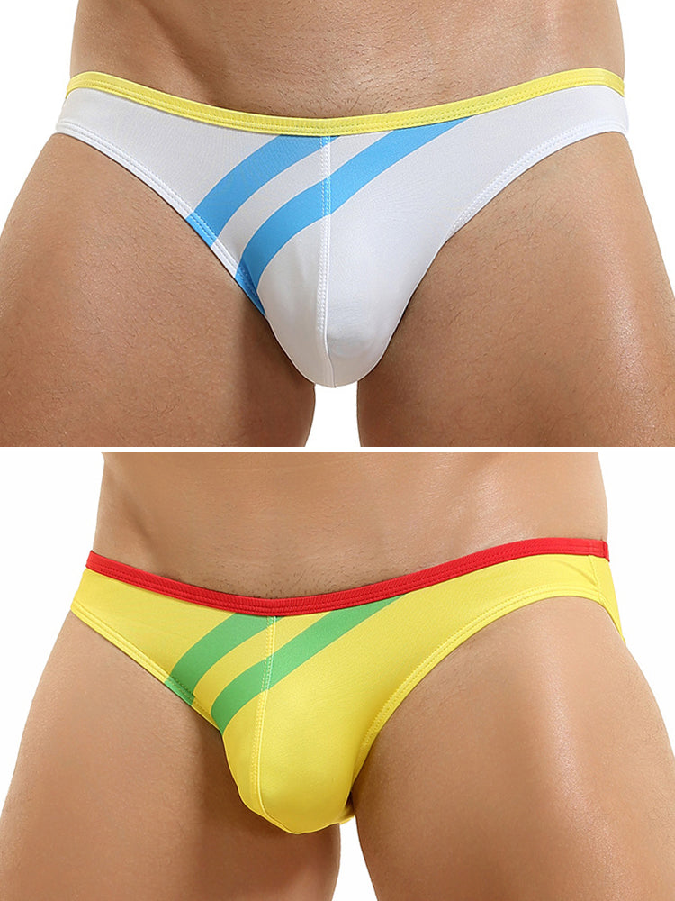 2 Pack Men's Low-rise Vibrant Stripe Bikini | dmunderwear detail image 2