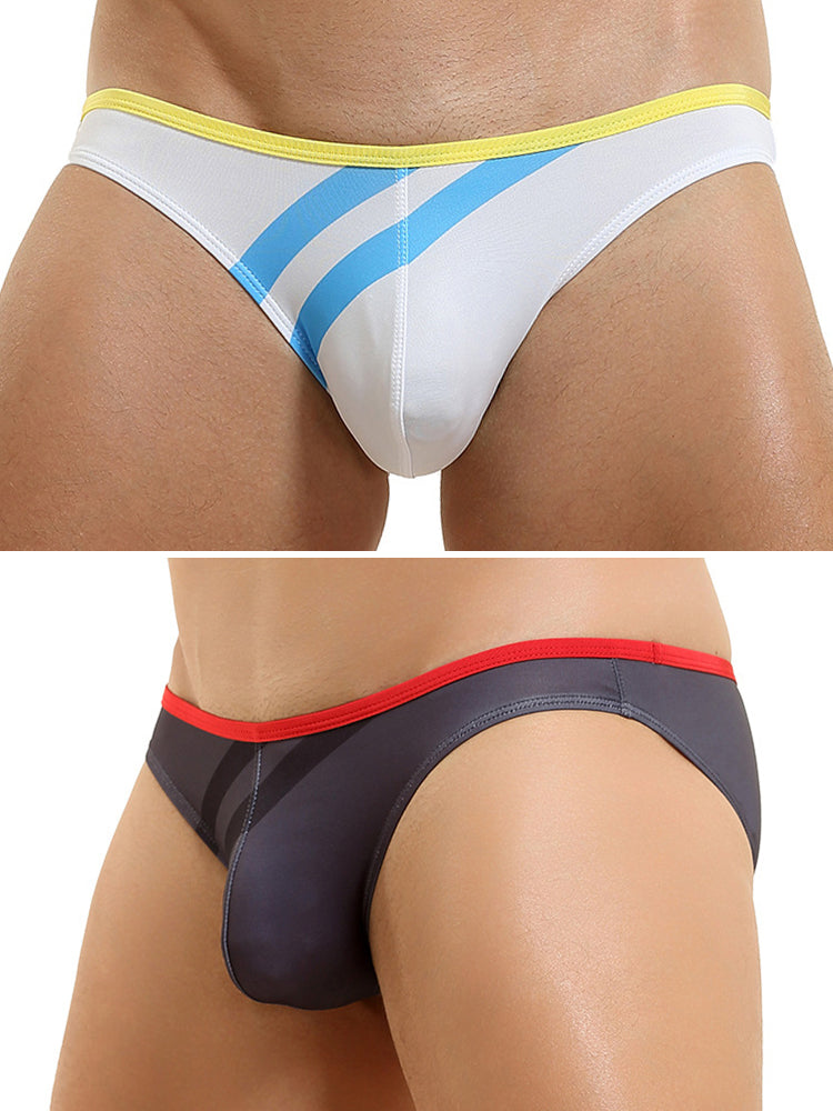 2 Pack Men's Low-rise Vibrant Stripe Bikini | dmunderwear detail image 20