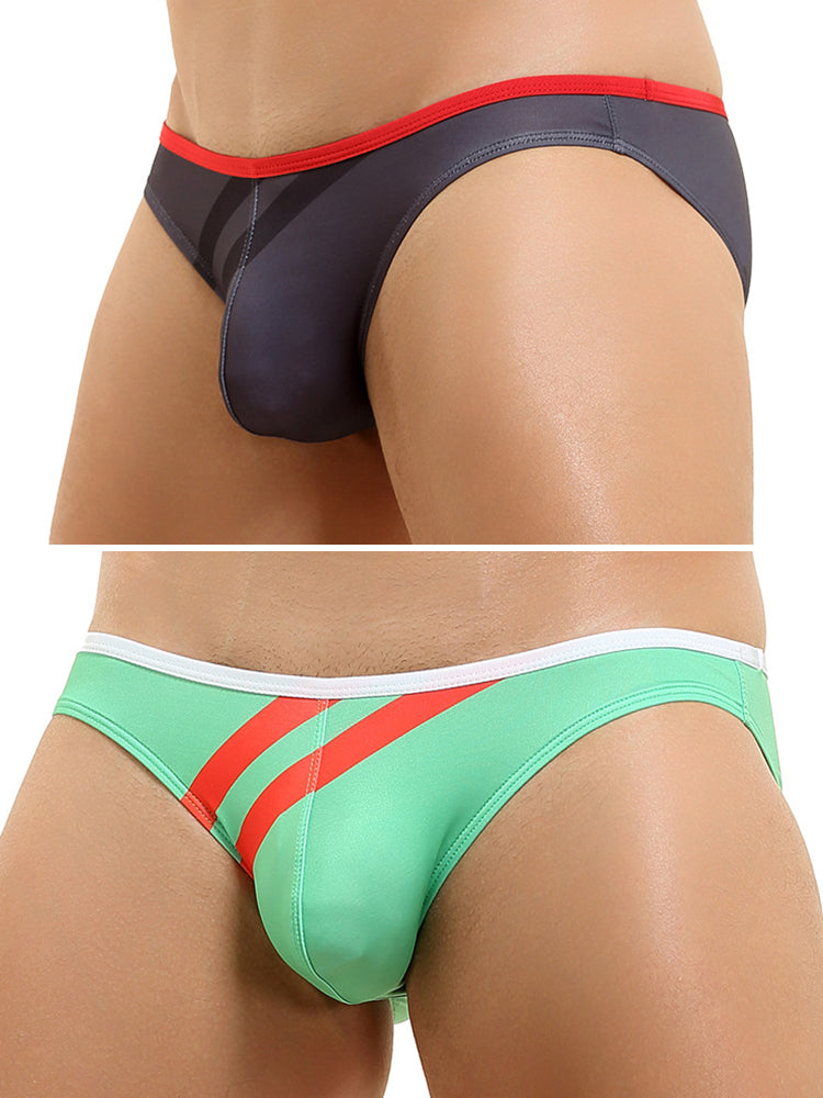 2 Pack Men's Low-rise Vibrant Stripe Bikini | dmunderwear detail image 8