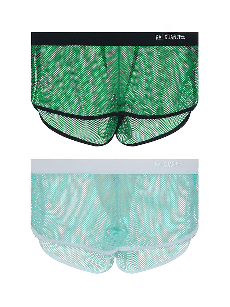 2 Pack Men's Mesh Breathable Solid Color Low-Rise Quick-Dry Fabric Boxers | dmunderwear detail image 12