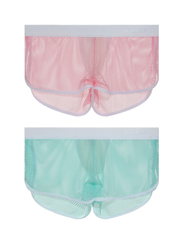 2 Pack Men's Mesh Breathable Solid Color Low-Rise Quick-Dry Fabric Boxers | dmunderwear detail image 17