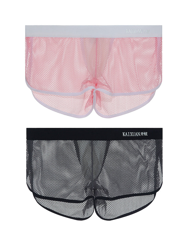 2 Pack Men's Mesh Breathable Solid Color Low-Rise Quick-Dry Fabric Boxers | dmunderwear detail image 2