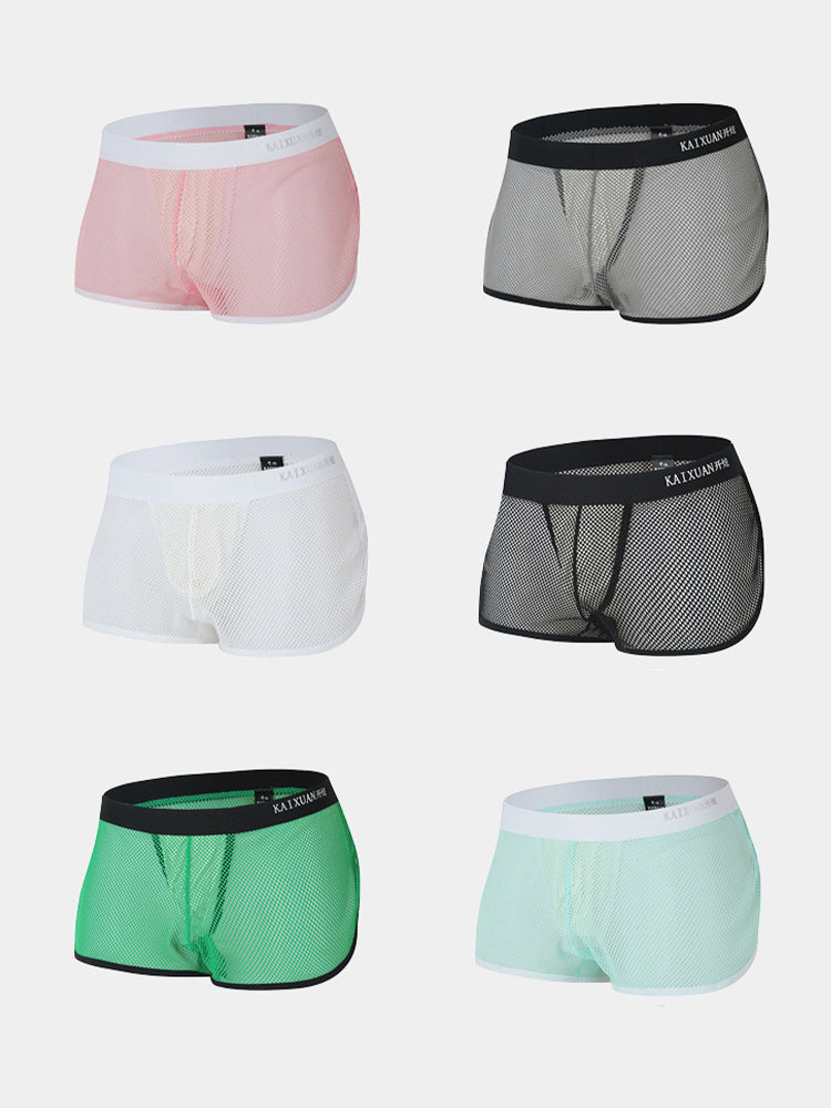 2 Pack Men's Mesh Breathable Solid Color Low-Rise Quick-Dry Fabric Boxers | dmunderwear detail image 20