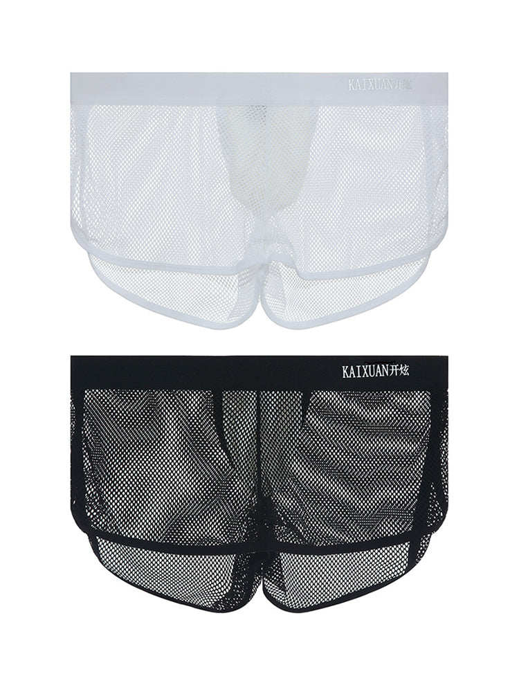 2 Pack Men's Mesh Breathable Solid Color Low-Rise Quick-Dry Fabric Boxers | dmunderwear detail image 7