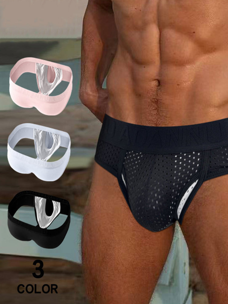 2 Pack Men's Mesh Sport Separate Pouch Breathable Lift & Support Design Briefs | dmunderwear detail image 3