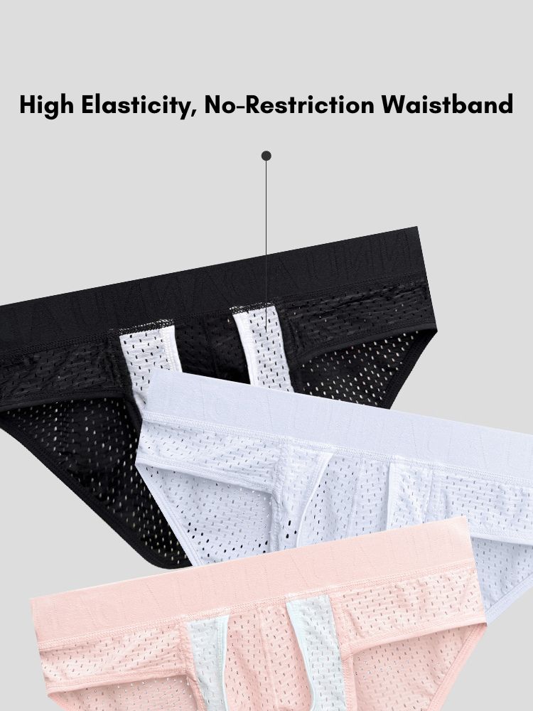 2 Pack Men's Mesh Sport Separate Pouch Breathable Lift & Support Design Briefs | dmunderwear detail image 4
