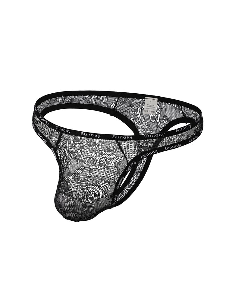 2 Pack Men's Mid-Rise Ultra-Soft Sexy Lace Cooling Support Thong | dmunderwear