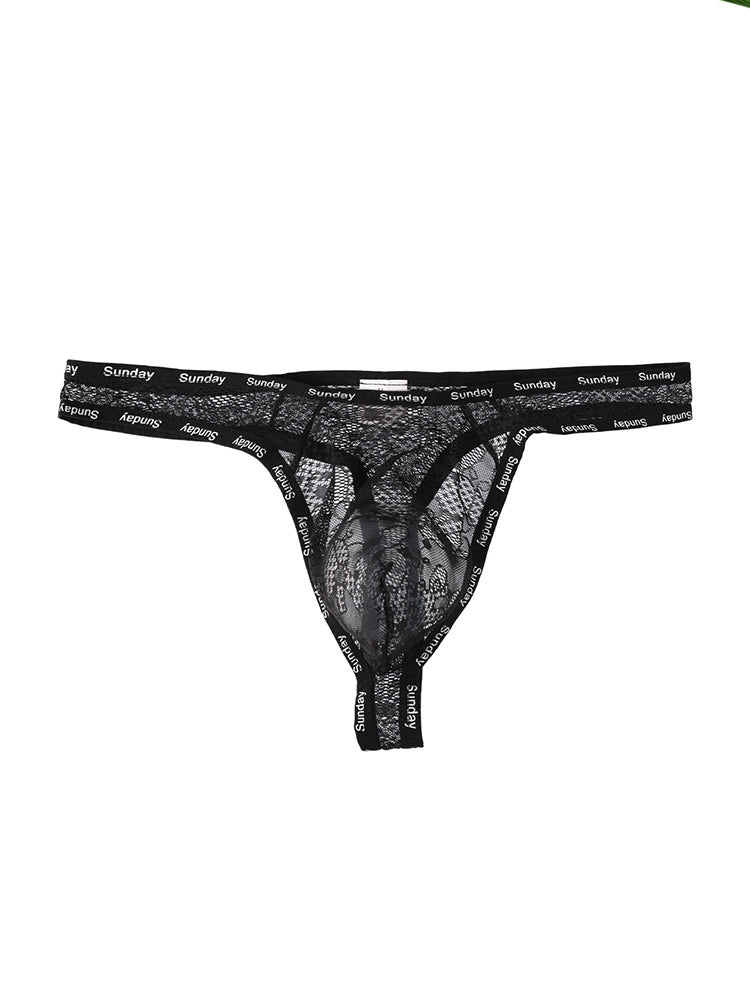 2 Pack Men's Mid-Rise Ultra-Soft Sexy Lace Cooling Support Thong | dmunderwear detail image 11
