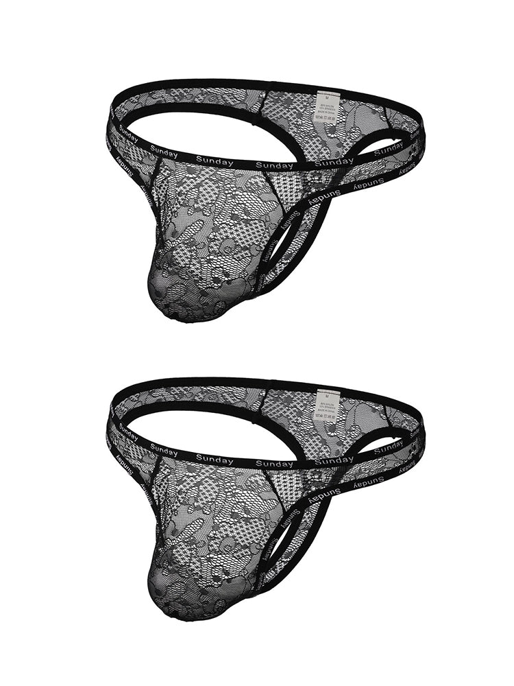 2 Pack Men's Mid-Rise Ultra-Soft Sexy Lace Cooling Support Thong | dmunderwear detail image 12