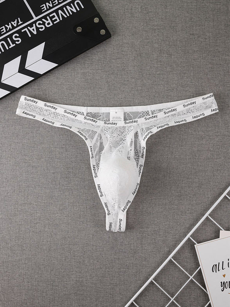 2 Pack Men's Mid-Rise Ultra-Soft Sexy Lace Cooling Support Thong | dmunderwear detail image 14