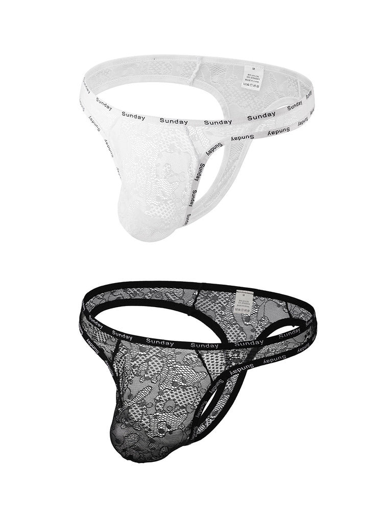 2 Pack Men's Mid-Rise Ultra-Soft Sexy Lace Cooling Support Thong | dmunderwear detail image 2