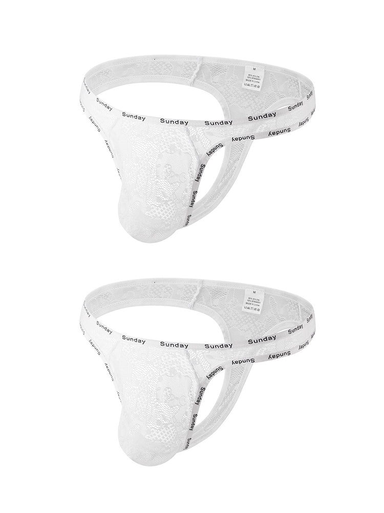 2 Pack Men's Mid-Rise Ultra-Soft Sexy Lace Cooling Support Thong | dmunderwear detail image 7