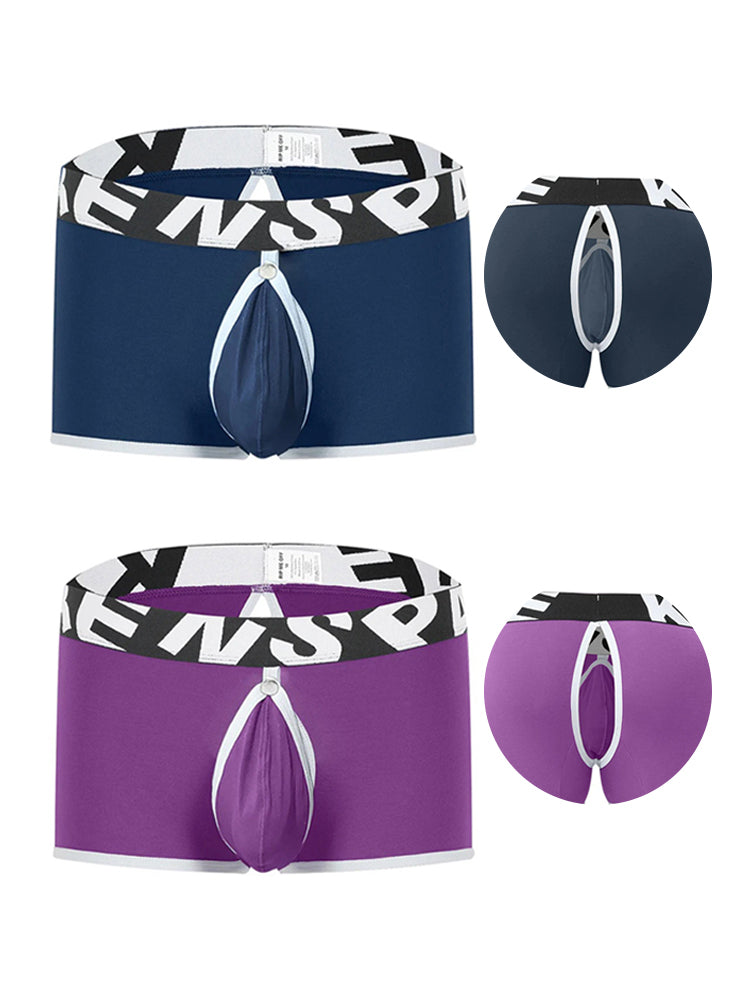2 Pack Men's Sexy Modal Trunks with Open Front & Back and Removable Pouch | dmunderwear detail image 12