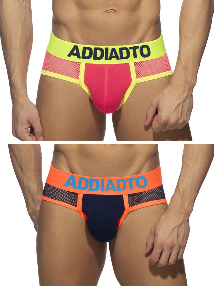 2-pack Men's Neon Mesh High-elastic U-convex Three-dimensional Pouch Sports Briefs | dmunderwear detail image 12