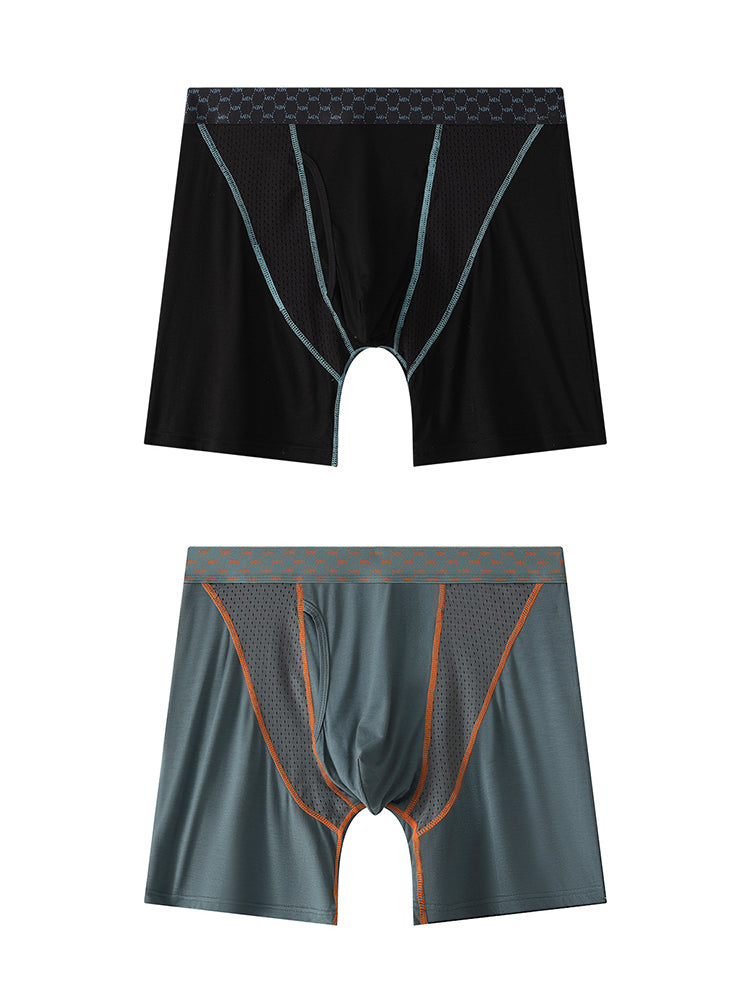 2 Pack Men's Nylon Breathable Sports Anti-Chafing Casual Business Boxer Briefs | dmunderwear detail image 8