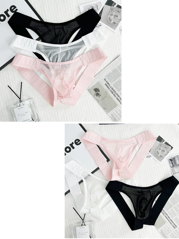 2 Pack Men's Sheer No-Waistband Jockstrap with Textured Pattern | dmunderwear detail image 11