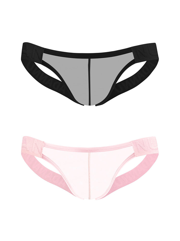 2 Pack Men's Sheer No-Waistband Jockstrap with Textured Pattern | dmunderwear detail image 2