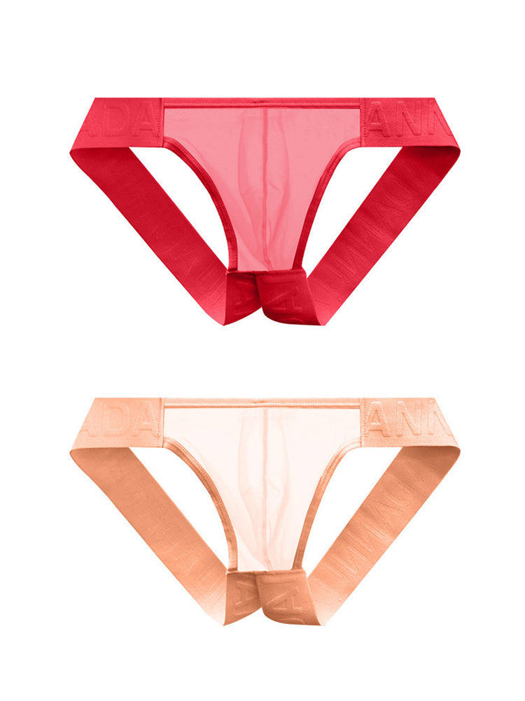 2 Pack Men's Sheer No-Waistband Jockstrap with Textured Pattern | dmunderwear detail image 20