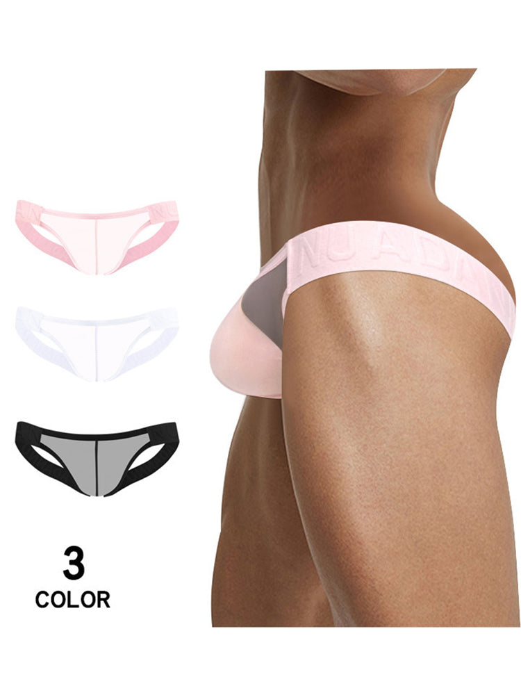 2 Pack Men's Sheer No-Waistband Jockstrap with Textured Pattern | dmunderwear detail image 3