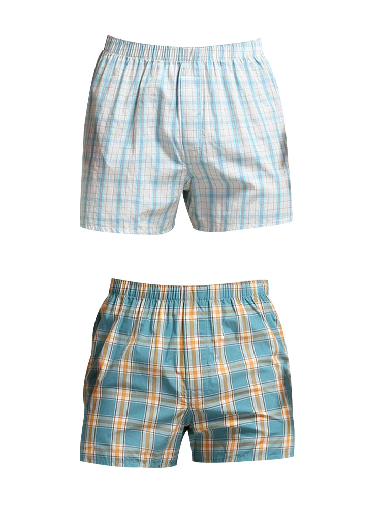 2 Pack Men's Cotton Plaid Boxers with Side Opening and Relaxed Elastic Waistband | dmunderwear detail image 12