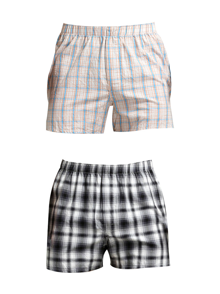 2 Pack Men's Cotton Plaid Boxers with Side Opening and Relaxed Elastic Waistband | dmunderwear detail image 17