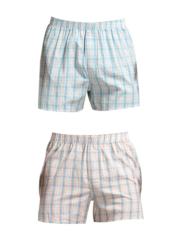 2 Pack Men's Cotton Plaid Boxers with Side Opening and Relaxed Elastic Waistband | dmunderwear detail image 2