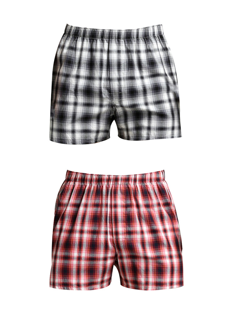 2 Pack Men's Cotton Plaid Boxers with Side Opening and Relaxed Elastic Waistband | dmunderwear detail image 7
