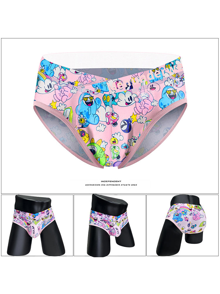 2 Pack Men's Playful Cartoon No-Tag Comfortable and Breathable Briefs | dmunderwear