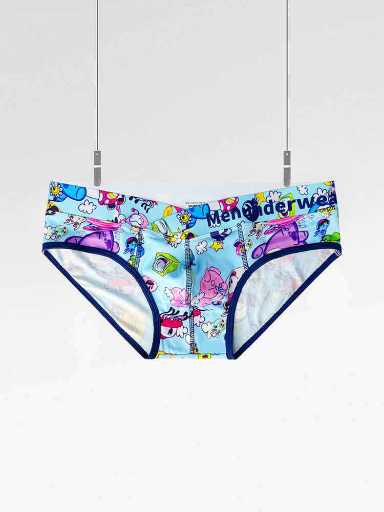 2 Pack Men's Playful Cartoon No-Tag Comfortable and Breathable Briefs | dmunderwear detail image 11