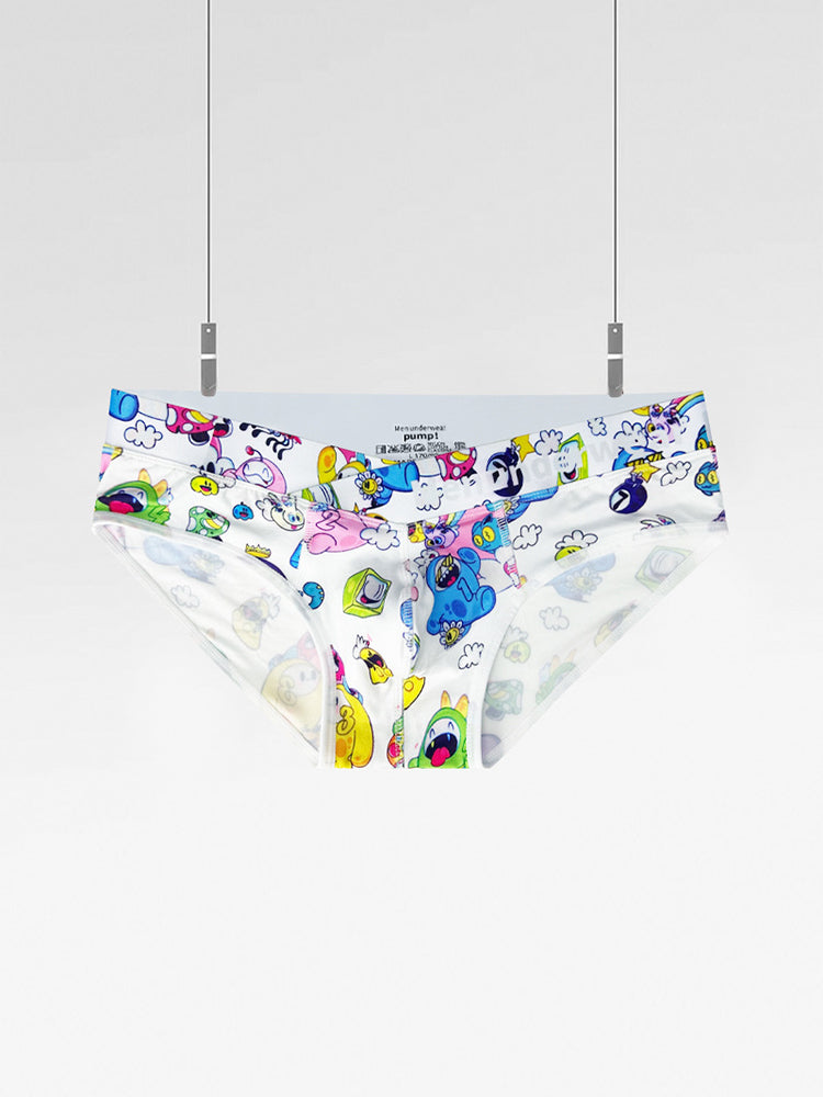 2 Pack Men's Playful Cartoon No-Tag Comfortable and Breathable Briefs | dmunderwear detail image 12
