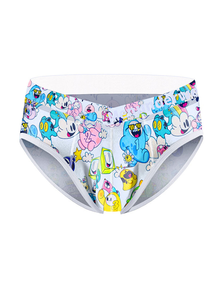 2 Pack Men's Playful Cartoon No-Tag Comfortable and Breathable Briefs | dmunderwear detail image 13