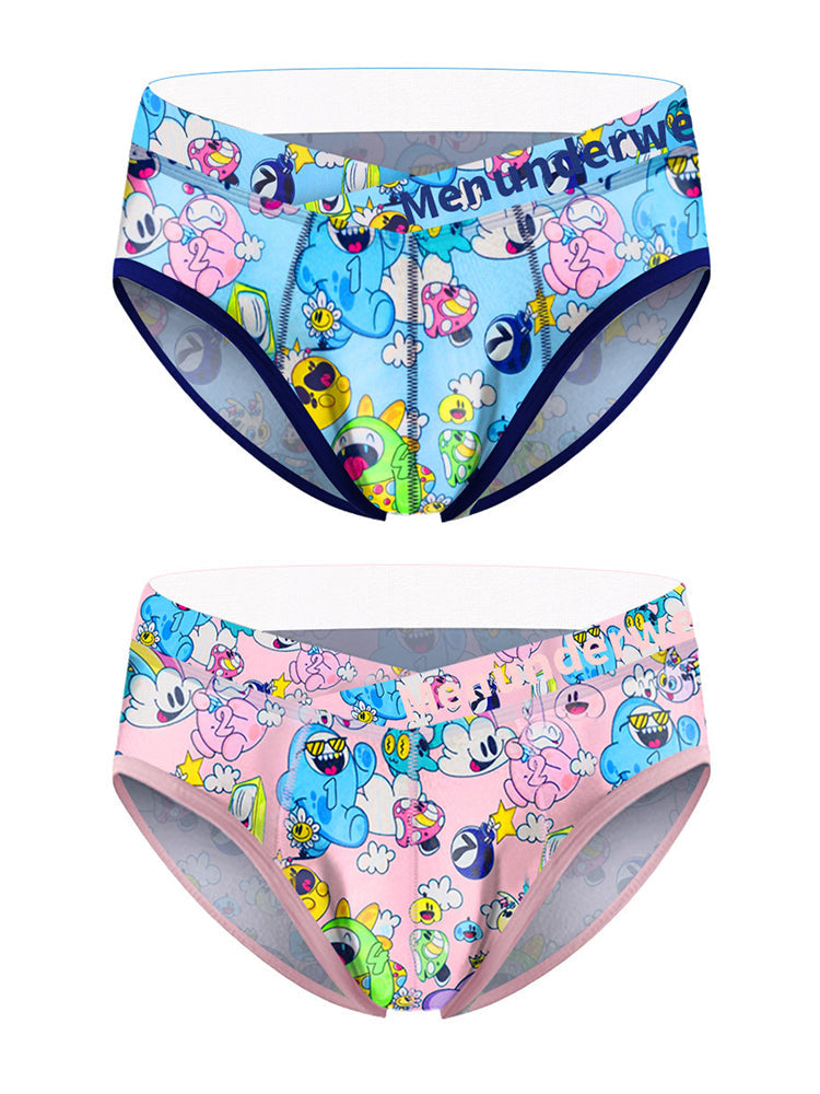 2 Pack Men's Playful Cartoon No-Tag Comfortable and Breathable Briefs | dmunderwear detail image 14