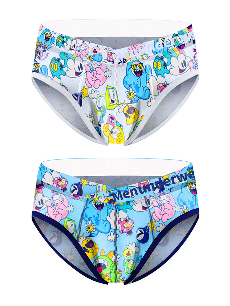 2 Pack Men's Playful Cartoon No-Tag Comfortable and Breathable Briefs | dmunderwear detail image 2